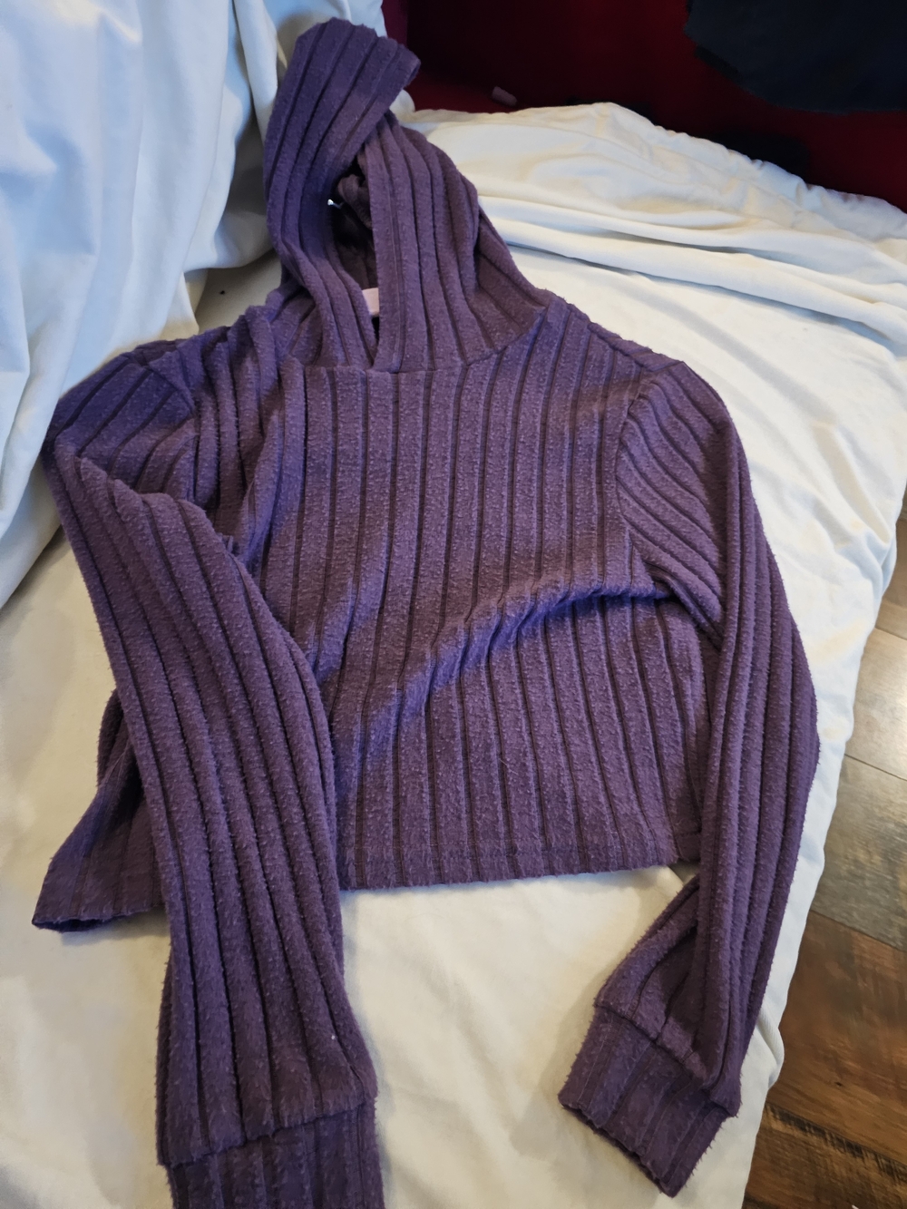 SHEIN Purple Ribbed Hoodie Crop Sweater